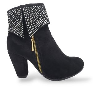 Black Heeled Boots Booties With Rhinestones Size 9 Womens